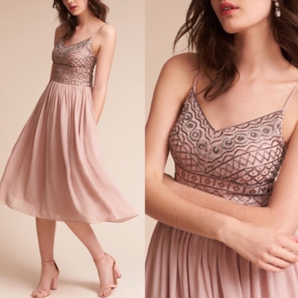 BHLDN Bristol Mauve Beaded Bodice Midi Dress
